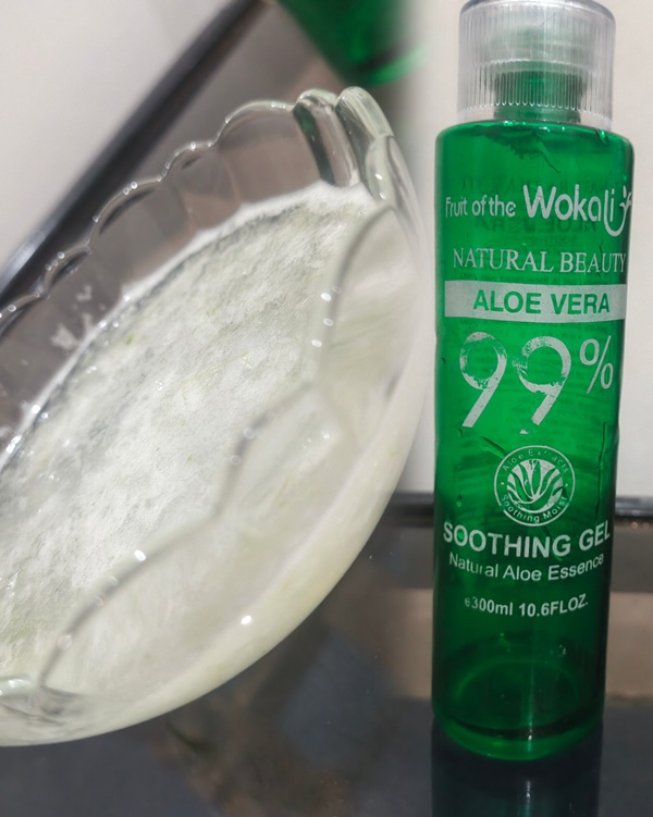 Aloe vera gel product applied for instant sunburn cooling and relief