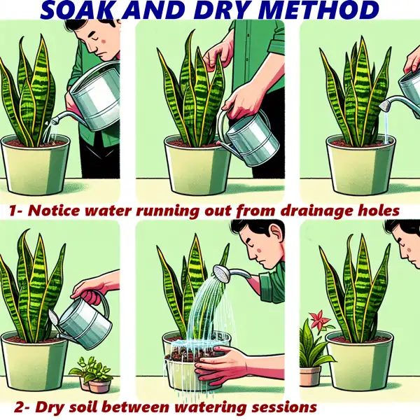 dry and soak method to water snake plants