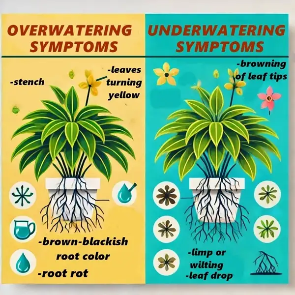 signs of overwatering and underwatering in spider plants