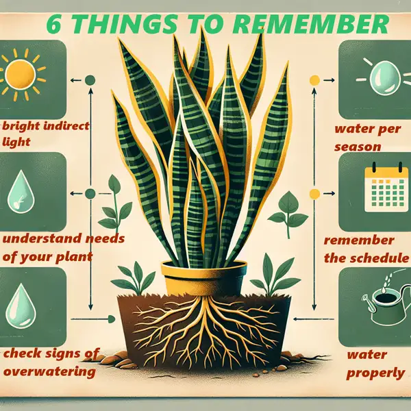 snake plant watering and care infographic table